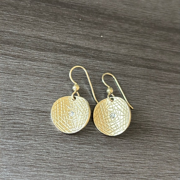 Gold Medallion Earrings with Crystal Accent Gold Filled Earwires - Picture 5 of 6